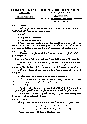 Đề thi tuyển sinh Lớp 10 THPT Chuyên môn Hóa học - Năm học 2014-2015 - Sở giáo dục và đào tạo Cao Bằng